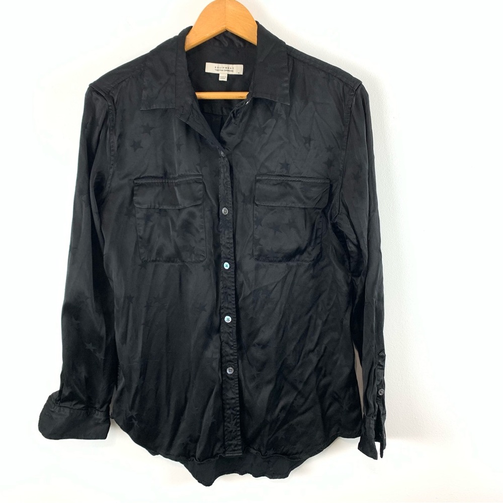 Equipment X Tabitha Simmons Black Star Dress Satin Button Down Shirt Size Medium - Picture 4 of 13